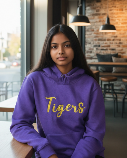 Tiger Purple Sweatshirt Yellow Gold Embroidery