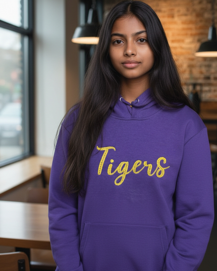 Tiger Purple Sweatshirt Yellow Gold Embroidery