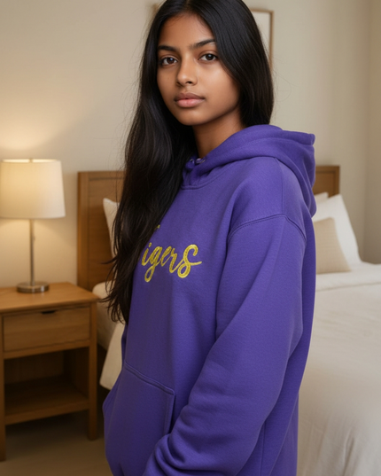 Tiger Purple Sweatshirt Yellow Gold Embroidery