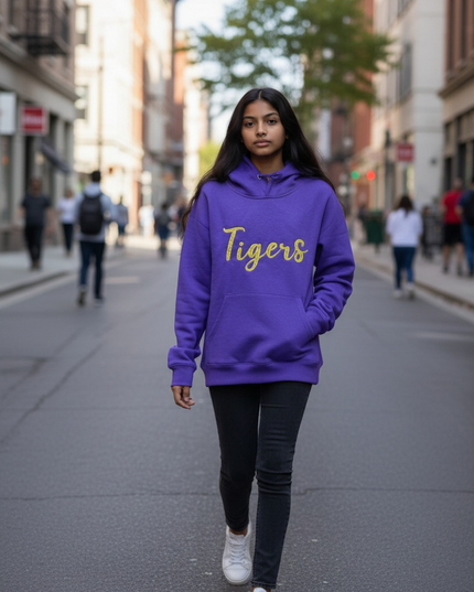 Tiger Purple Sweatshirt Yellow Gold Embroidery