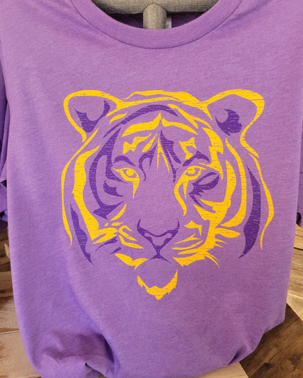 Tiger Purple and Gold Screen Print on Team Purple T-shirt
