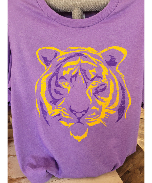 Tiger Purple and Gold Screen Print on Team Purple T-shirt