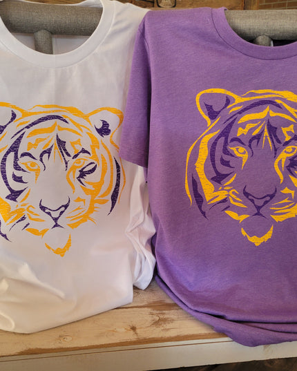 Tiger Purple and Gold Screen Print on Team Purple T-shirt