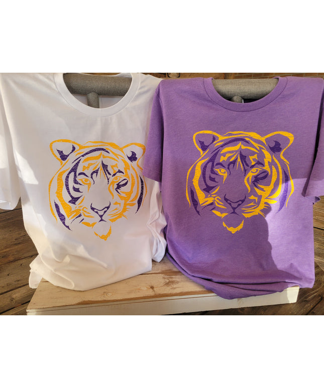 Tiger Purple and Gold Screen Print on Team Purple T-shirt