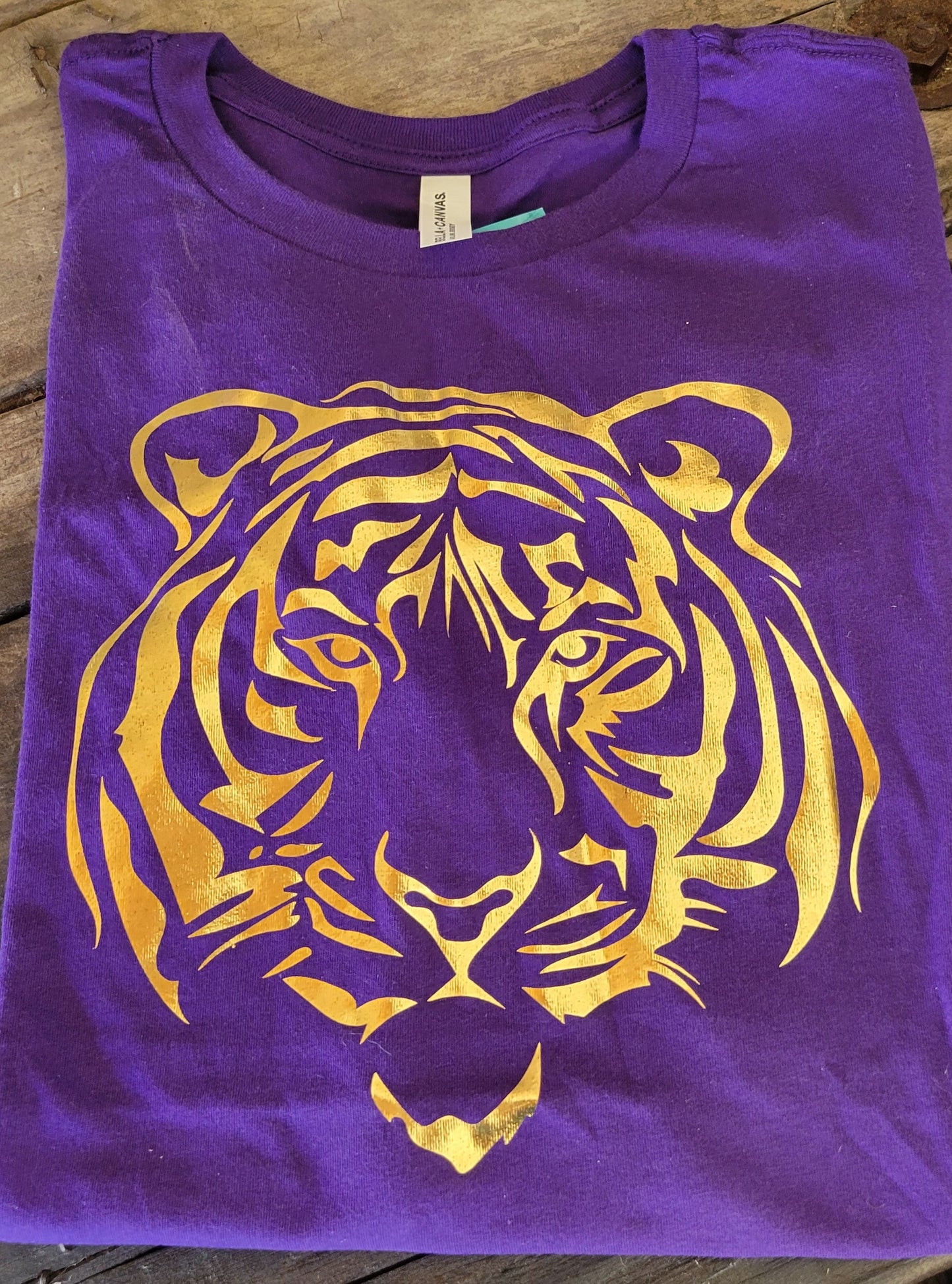 Tiger in Gold Foil on Purple T-shirt