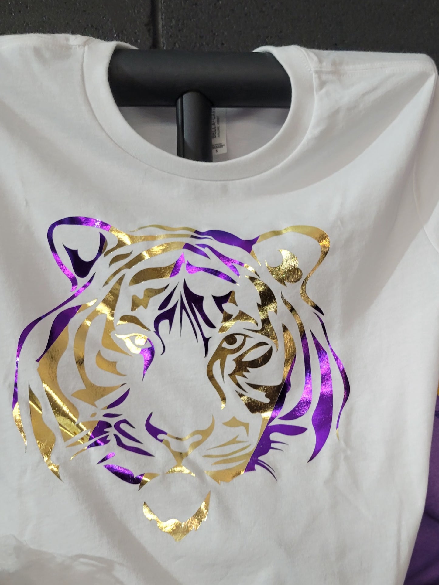 Tiger Stripe Purple and Gold Foil on White T-shirt