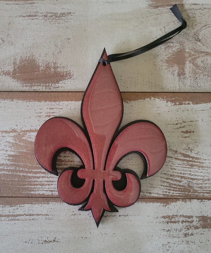 Maroon and Black Fleur-de-Lis Ornament: Elegant Home Decor Accent
