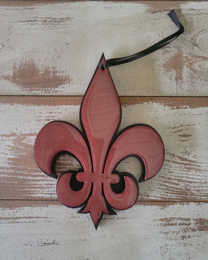 Maroon and Black Fleur-de-Lis Ornament: Elegant Home Decor Accent