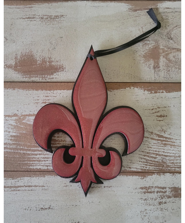 Maroon and Black Fleur-de-Lis Ornament: Elegant Home Decor Accent