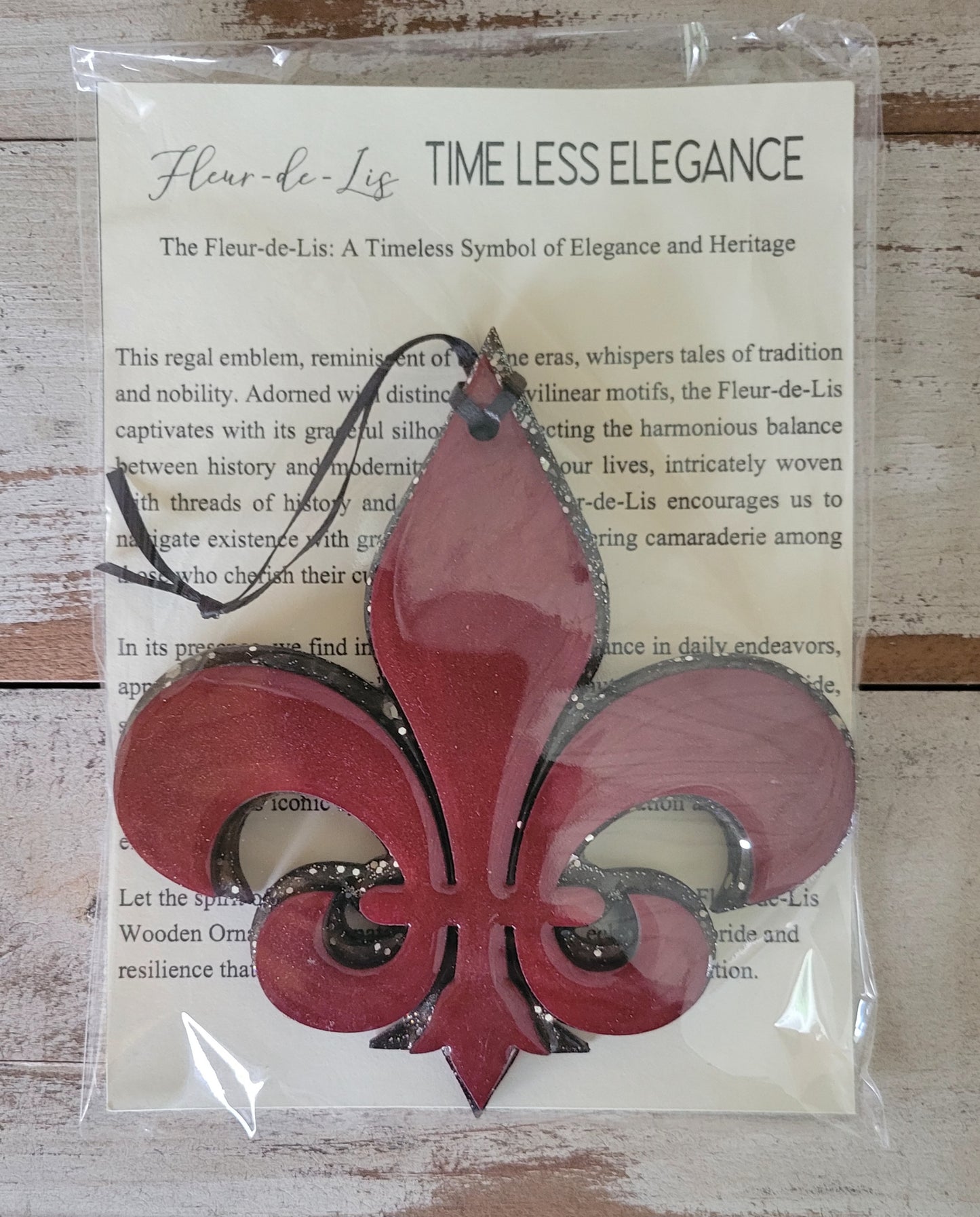 Fleur-de-lis Ornament Maroon with Glitter backing