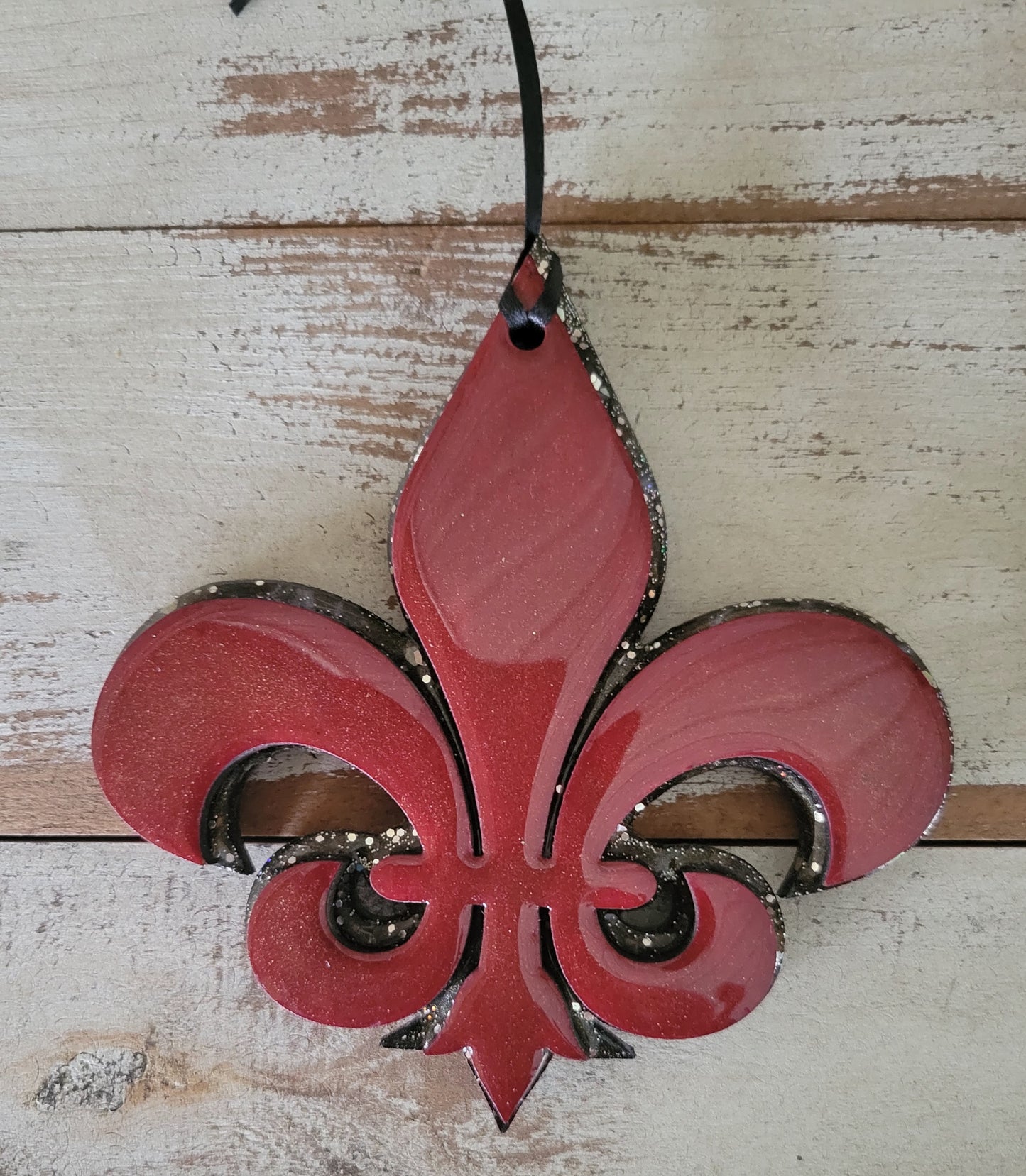 Fleur-de-lis Ornament Maroon with Glitter backing