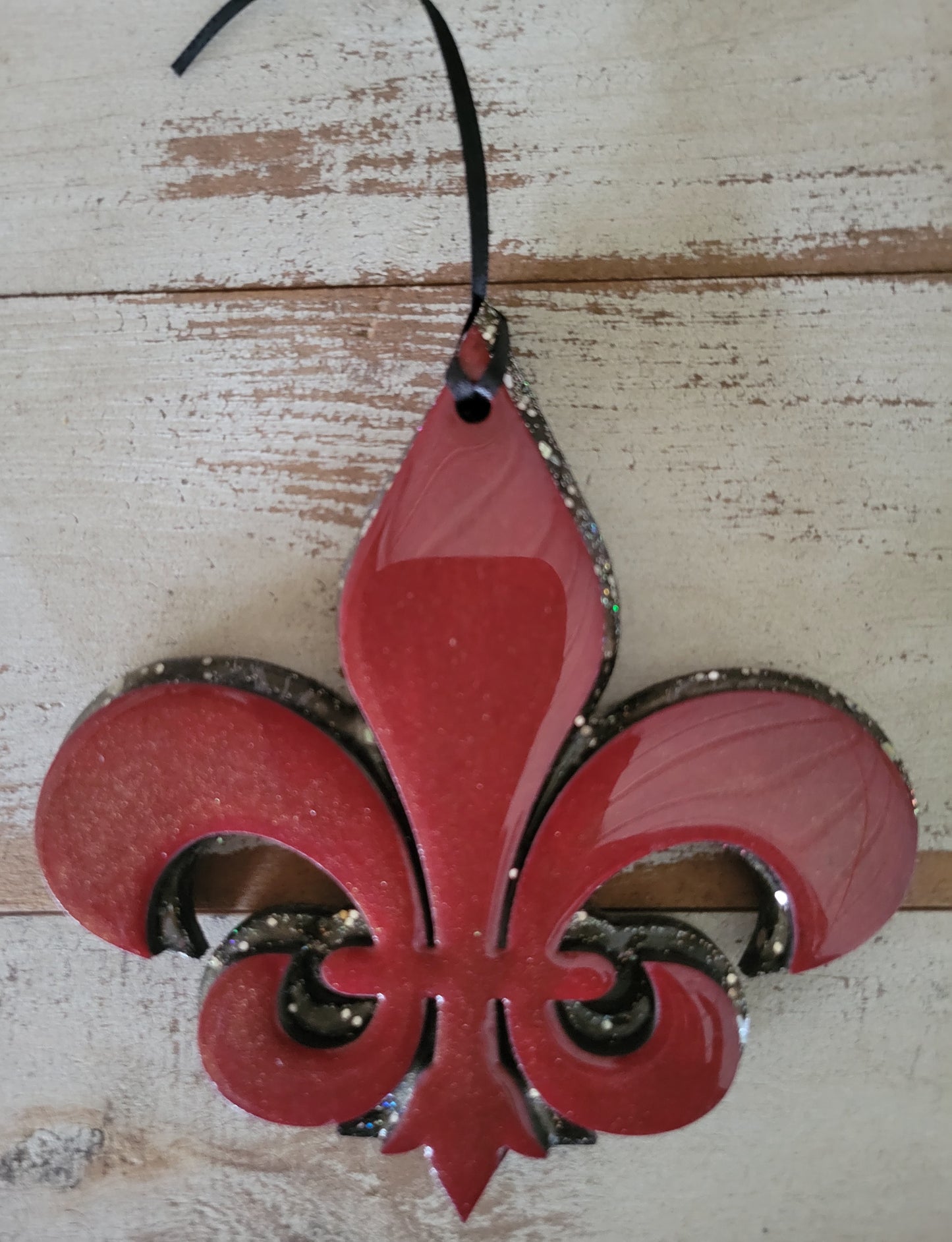 Fleur-de-lis Ornament Maroon with Glitter backing