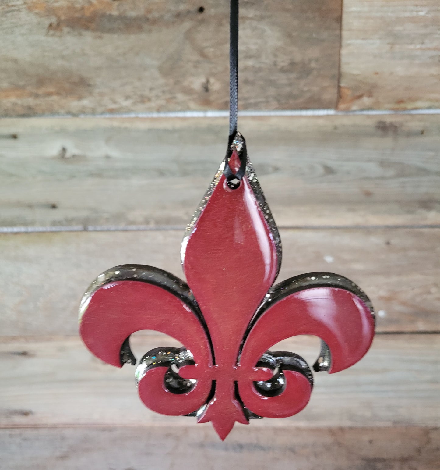 Fleur-de-lis Ornament Maroon with Glitter backing