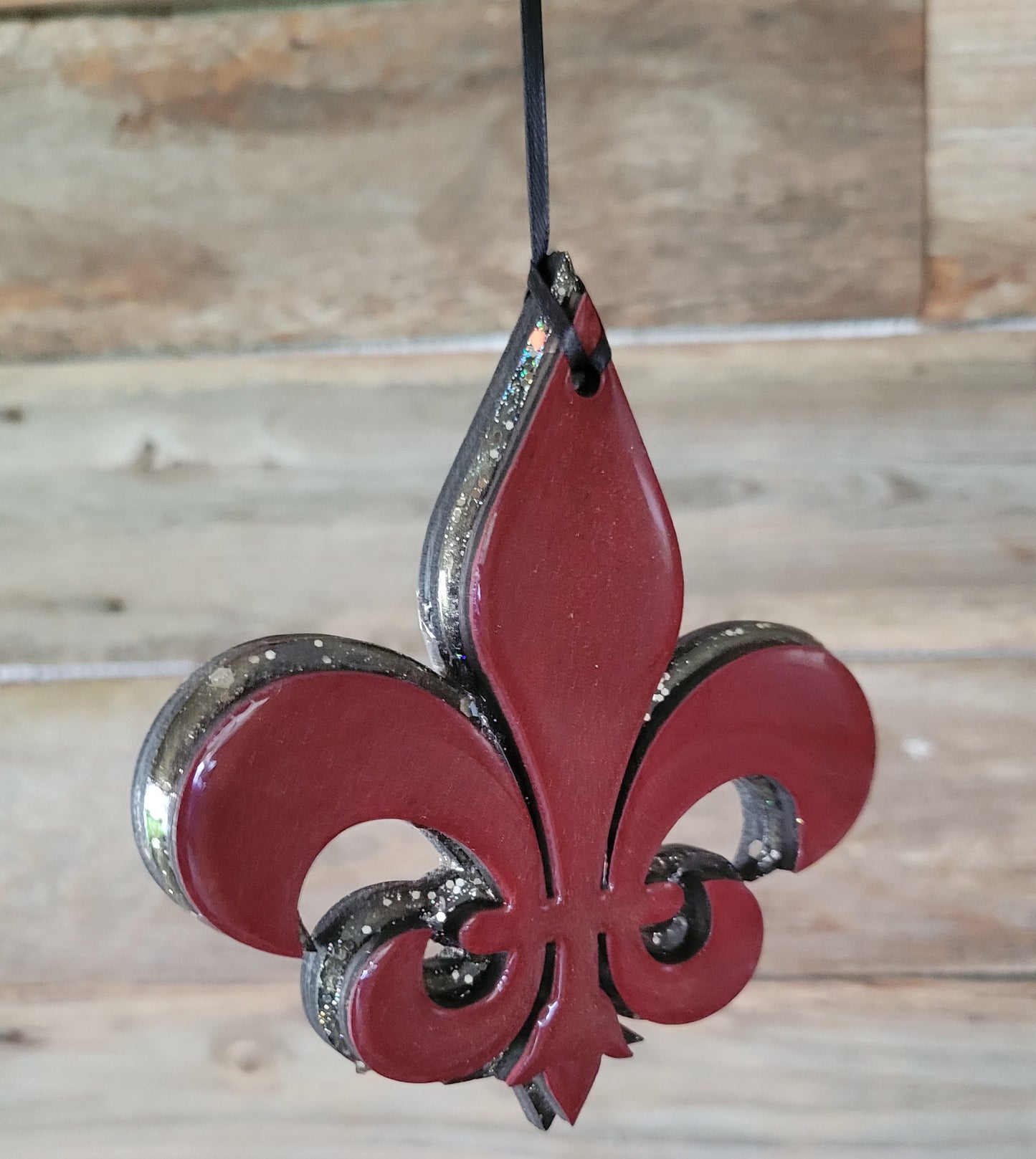 Fleur-de-lis Ornament Maroon with Glitter backing