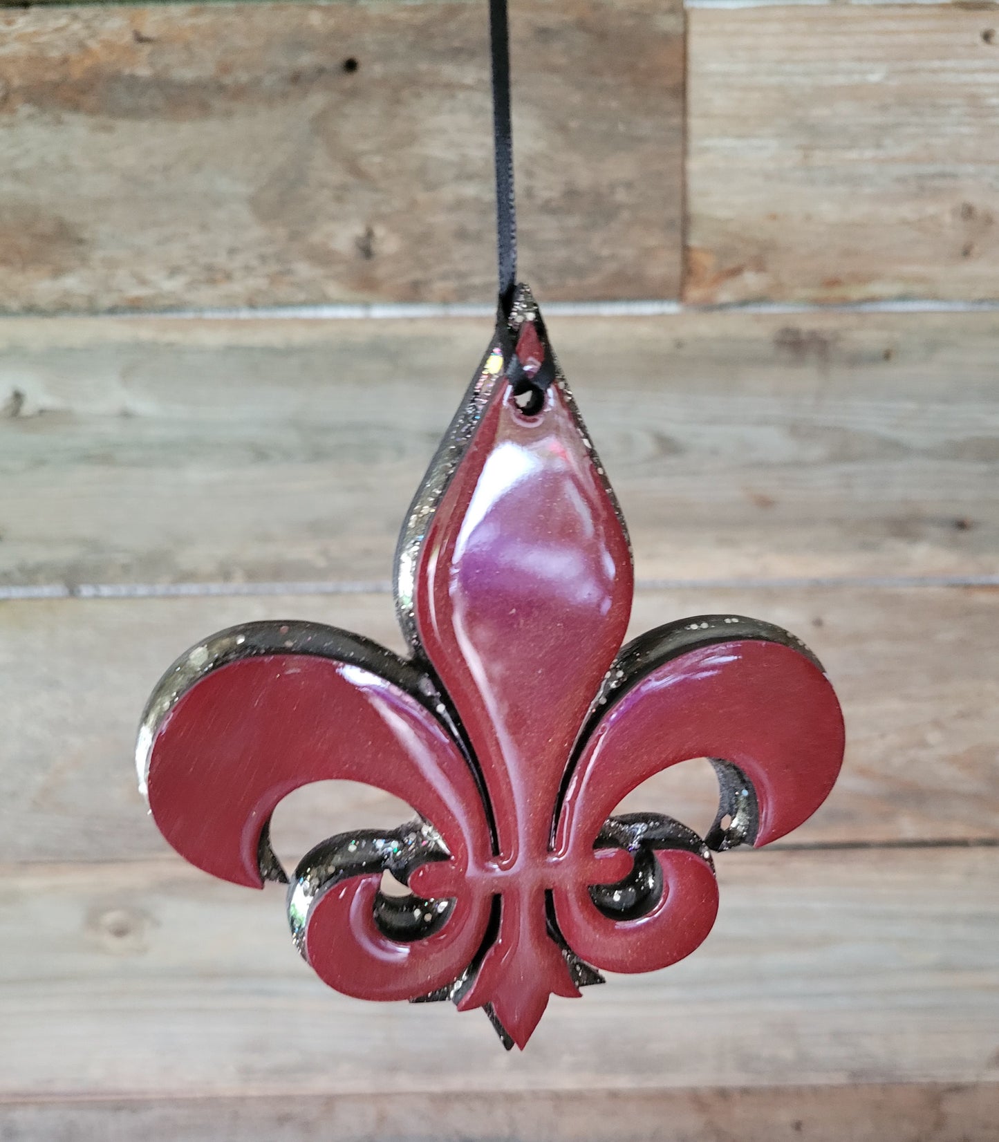 Fleur-de-lis Ornament Maroon with Glitter backing