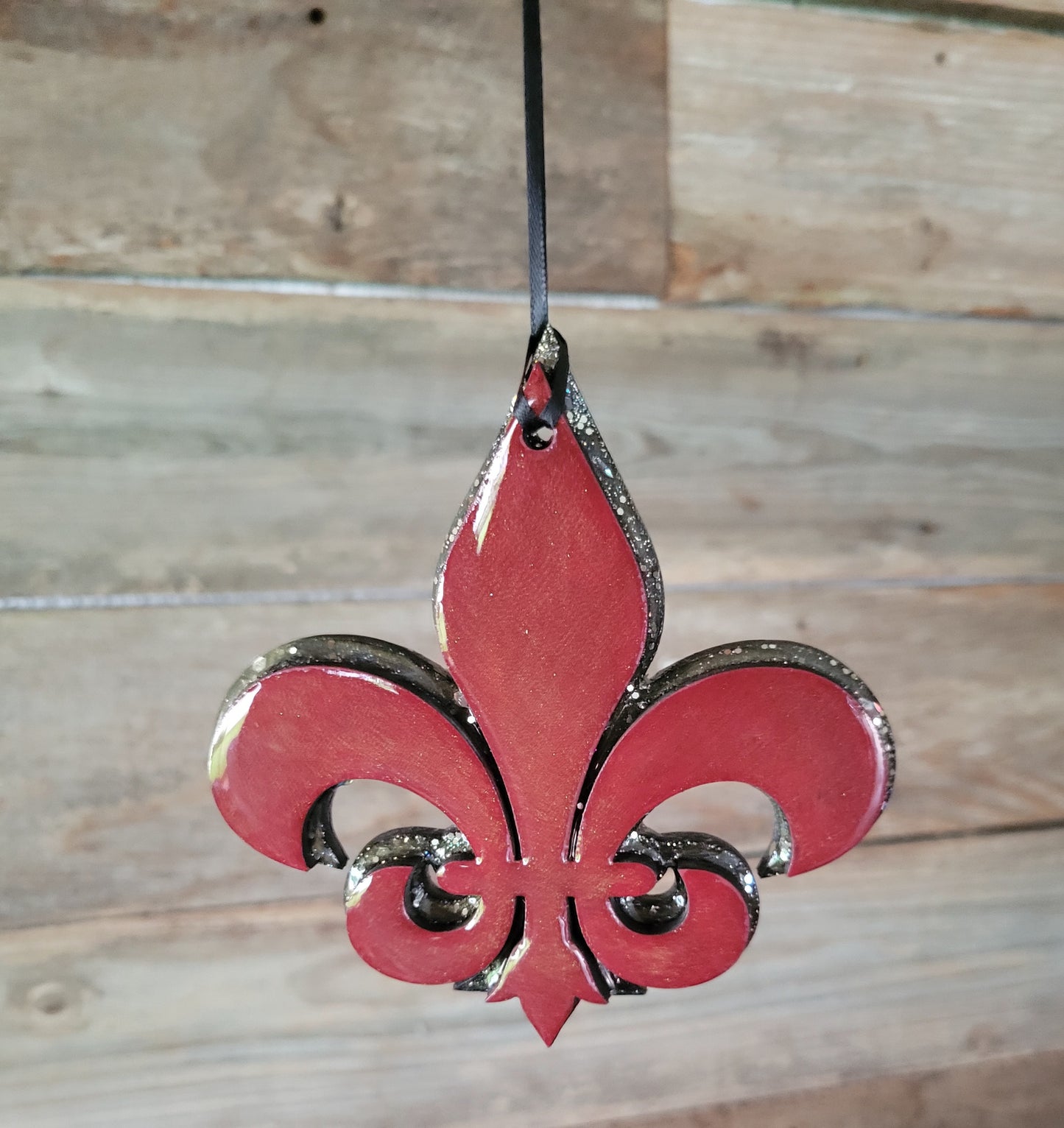 Fleur-de-lis Ornament Maroon with Glitter backing