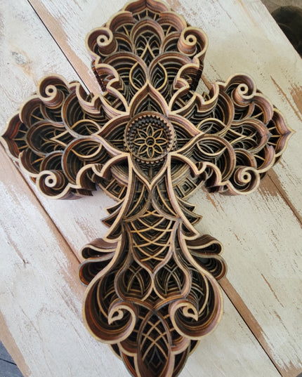 Handcrafted 8-Layer Wooden Cross - Unique Artisanal Decor