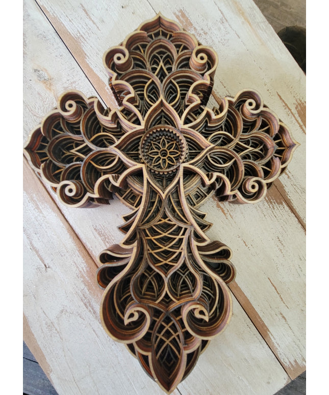 Handcrafted 8-Layer Wooden Cross - Unique Artisanal Decor