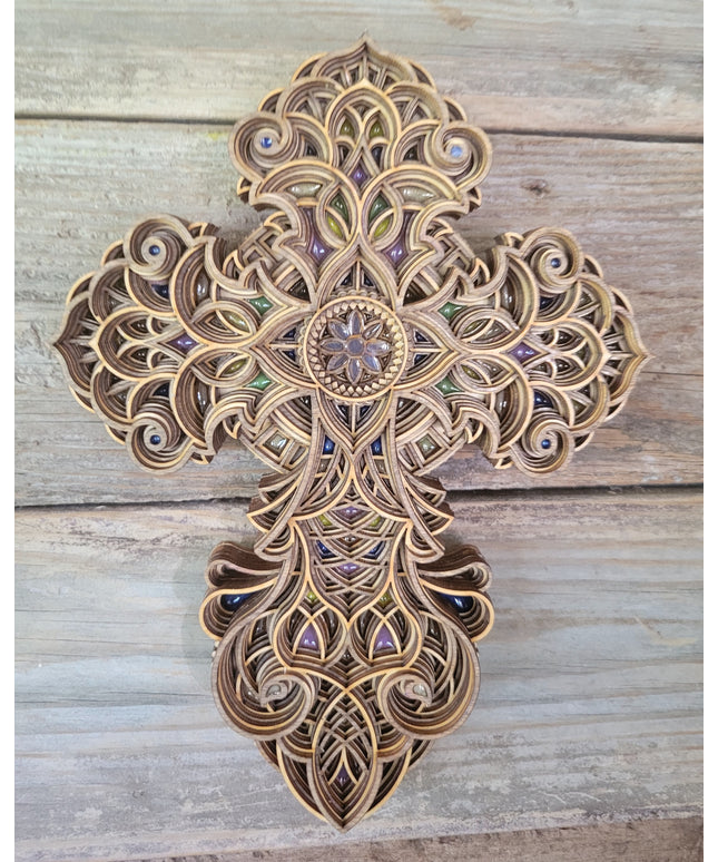 Handcrafted 8-Layer Wooden Stained Glass Cross