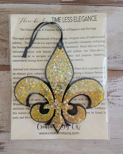 Elegant Black Fleur-de-Lis Ornament with Glitter Accents