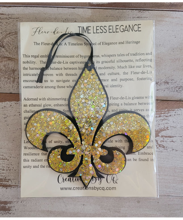 Elegant Black Fleur-de-Lis Ornament with Glitter Accents