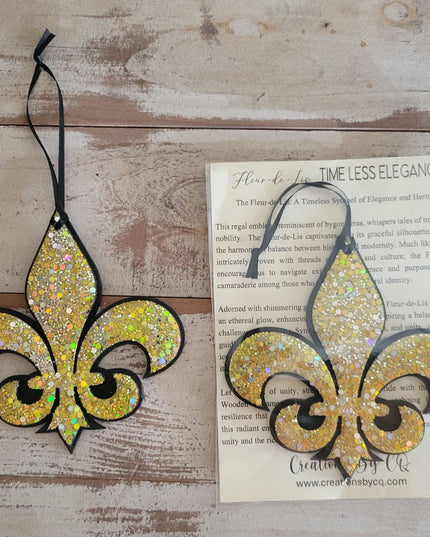 Elegant Black Fleur-de-Lis Ornament with Glitter Accents