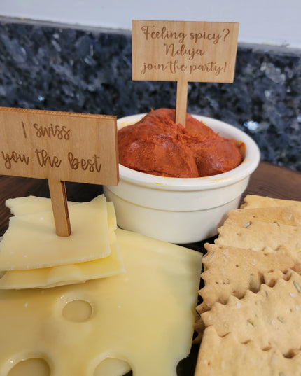 Charcuterie Wooden Cheese Markers - Njuda & Swiss Pack