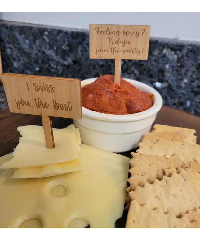 Charcuterie Wooden Cheese Markers - Njuda & Swiss Pack