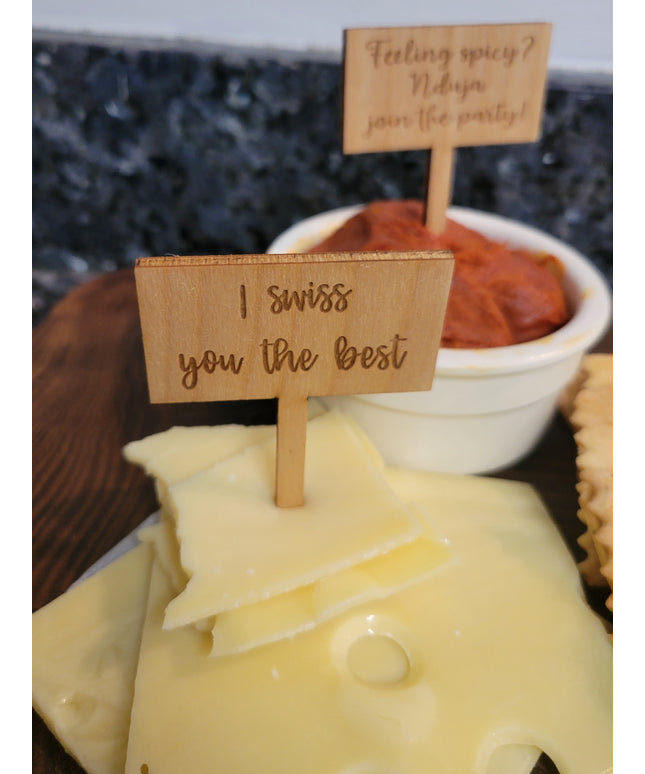 Charcuterie Wooden Cheese Markers - Njuda & Swiss Pack