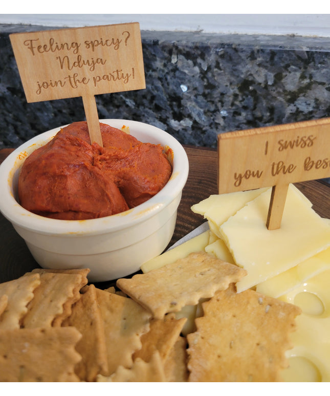 Charcuterie Wooden Cheese Markers - Njuda & Swiss Pack