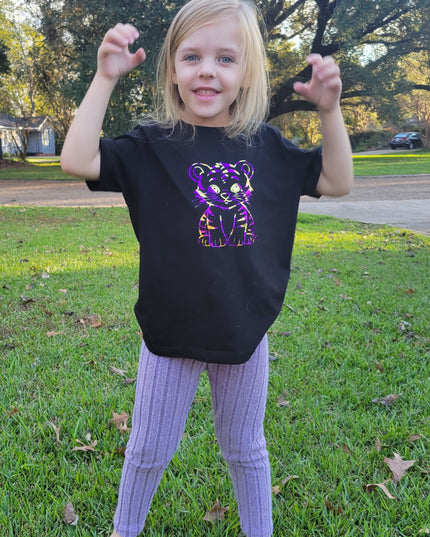 Girls' Tiger Glam Tee - Unique Foil Stripe T-Shirt