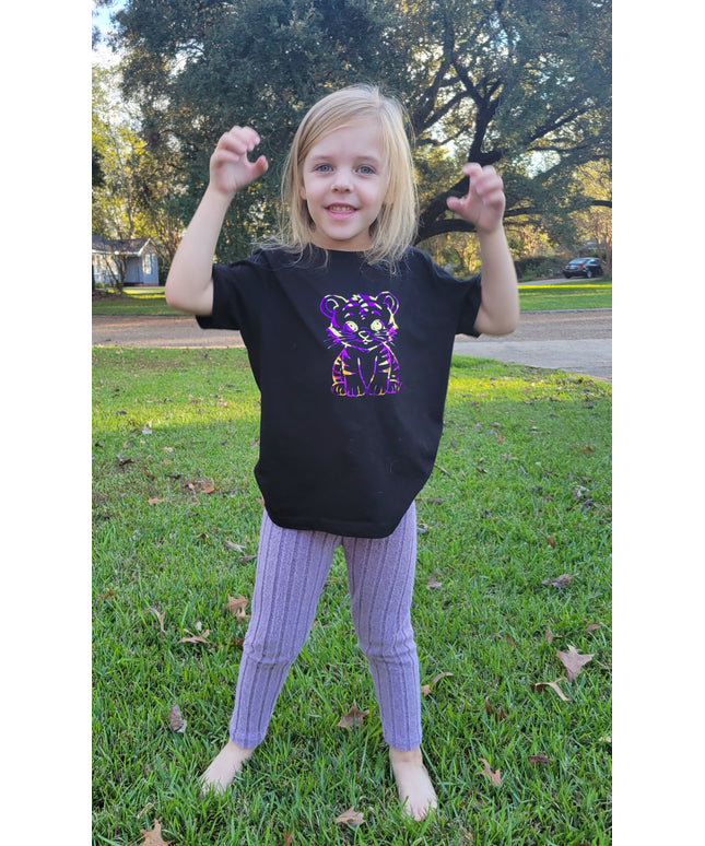 Girls' Tiger Glam Tee - Unique Foil Stripe T-Shirt