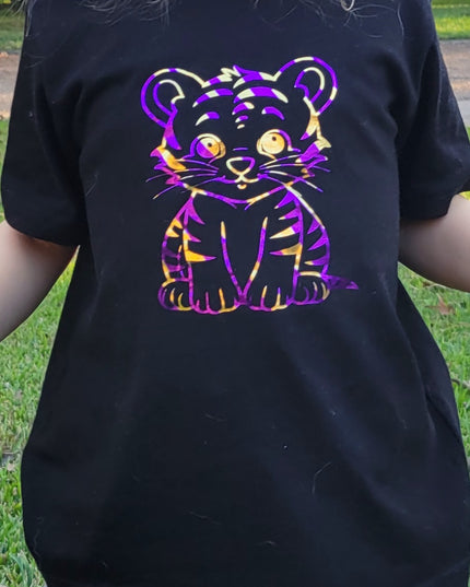 Girls' Tiger Glam Tee - Unique Foil Stripe T-Shirt