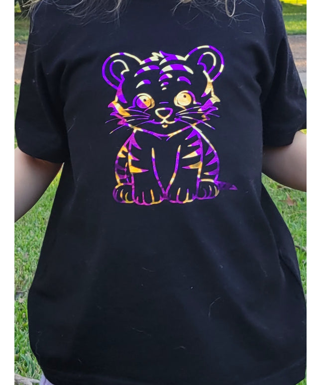 Girls' Tiger Glam Tee - Unique Foil Stripe T-Shirt