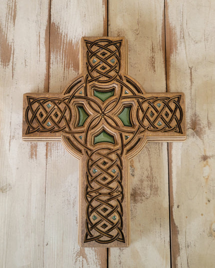 Handcrafted 6-Layer Wooden Stained Celtic Cross
