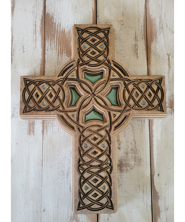 Handcrafted 6-Layer Wooden Stained Celtic Cross