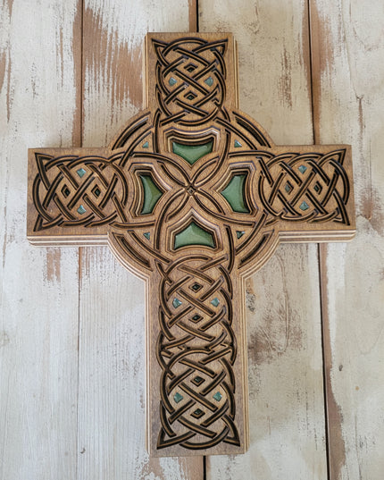 Handcrafted 6-Layer Wooden Stained Celtic Cross