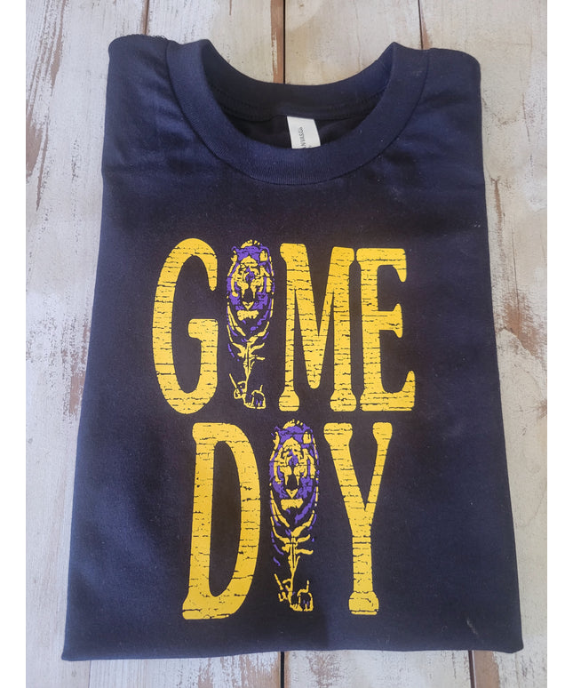 Game Day Tiger Purple and Gold Short Sleeve Youth T-shirt