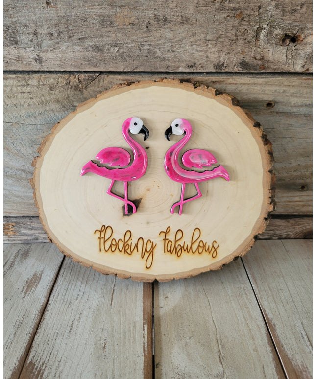 The Flocking Fabulous Flamingos Wood Round Sign