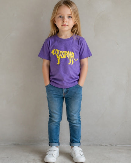 Louisiana Gold Tiger on Purple Short Sleeve Youth T-shirt