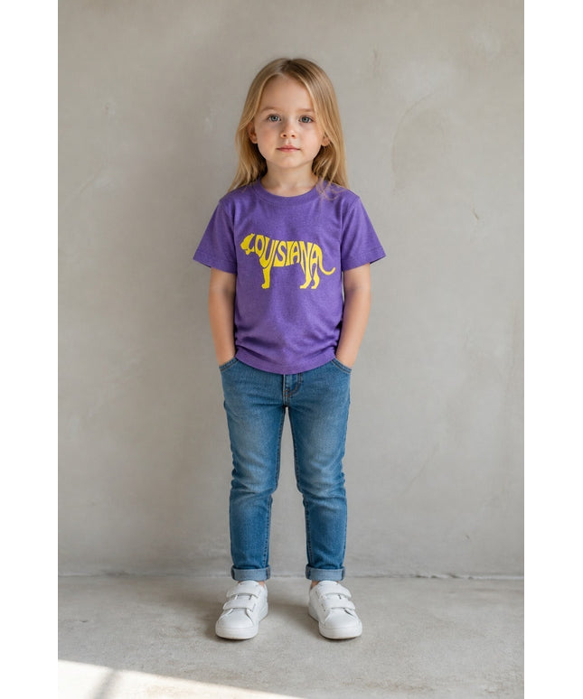 Louisiana Gold Tiger on Purple Short Sleeve Youth T-shirt