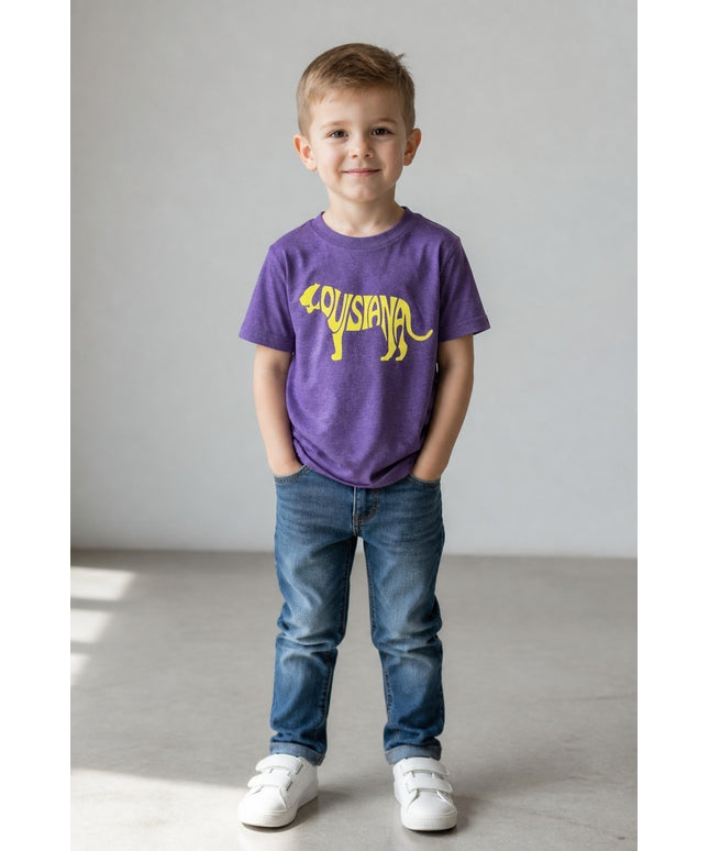 Louisiana Gold Tiger on Purple Short Sleeve Youth T-shirt