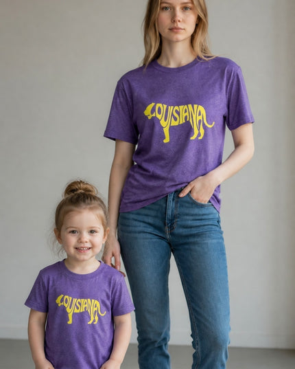 Louisiana Gold Tiger on Purple Short Sleeve Youth T-shirt