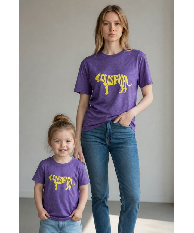 Louisiana Gold Tiger on Purple Short Sleeve Youth T-shirt