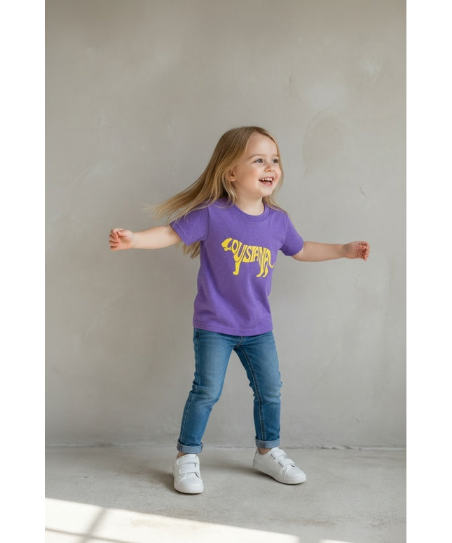 Louisiana Gold Tiger on Purple Short Sleeve Youth T-shirt