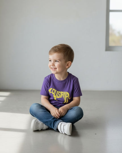 Louisiana Gold Tiger on Purple Short Sleeve Youth T-shirt