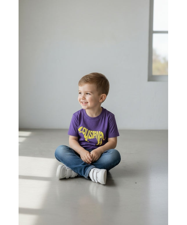 Louisiana Gold Tiger on Purple Short Sleeve Youth T-shirt