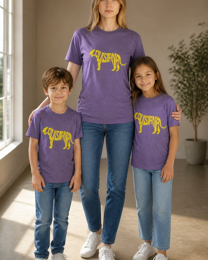 Louisiana Gold Tiger on Purple Short Sleeve Youth T-shirt