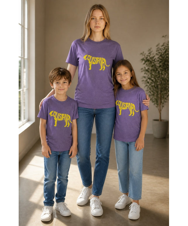 Louisiana Gold Tiger on Purple Short Sleeve Youth T-shirt