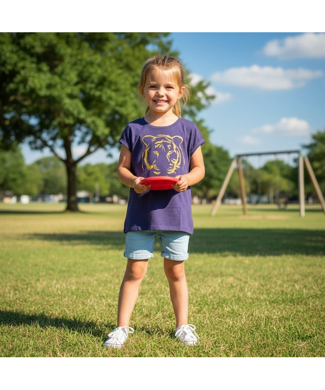 Girls' Purple & Gold Tiger on Purple Cap Sleeve Youth T-shirt